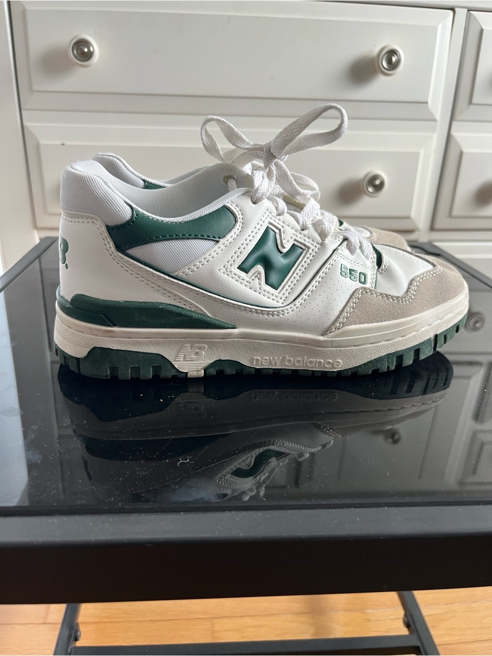 New Balance Kids White and Green 550 Lace-Up Sneakers